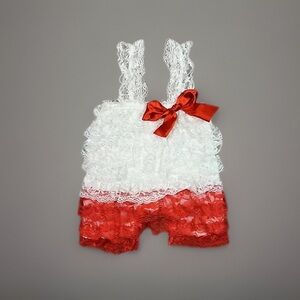 Lace Toddler Girls Sleeveless Shorts Romper One Piece 2T Red & White Outfit